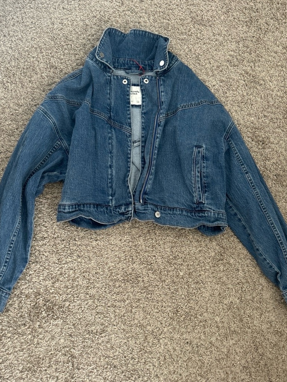 Abercrombie & Fitch Dark Blue Cropped Denim Jacket